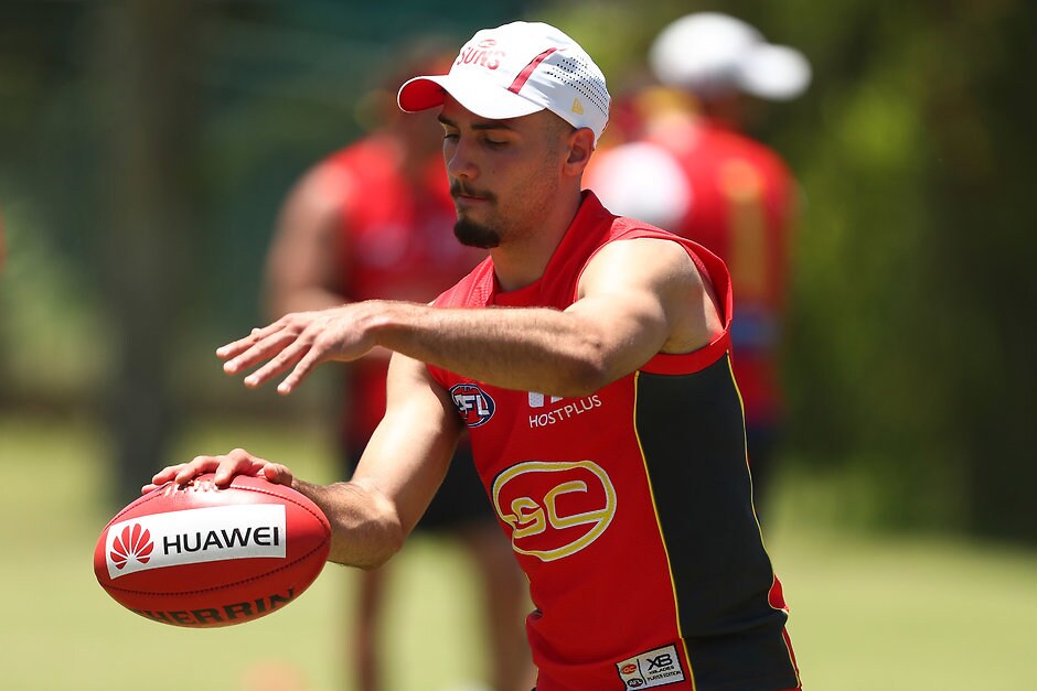 AFL 2018 Training - Gold Coast 261118 GOLD COAST, AUSTRALIA - NOVEMBER 26: Izak Rankine kicks during a Gold Coast Suns AFL training session on November 26, 2018 in Gold Coast, Australia. (Photo by Chris Hyde/Getty Images/AFL Media)