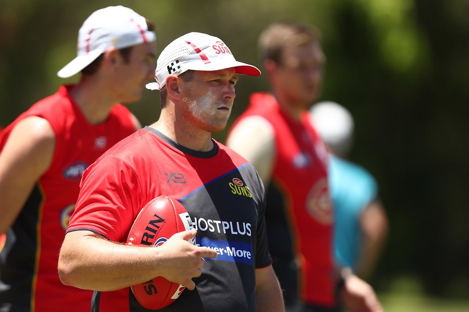 AFL 2018 Training - Gold Coast 261118 GOLD COAST, AUSTRALIA - NOVEMBER 26: Coach Stuart Dew looks on during a Gold Coast Suns AFL training session on November 26, 2018 in Gold Coast, Australia. (Photo by Chris Hyde/Getty Images/AFL Media)