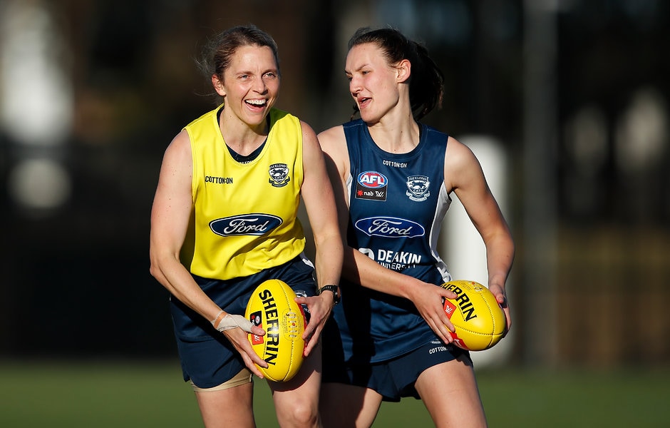 AFLW 2018 Training - Geelong Cats 291118 Anna Teague and Georgia Clarke at training. - Geelong Cats,Anna Teague