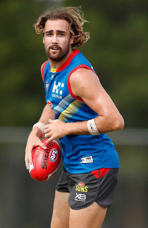 AFL 2018 Training - Gold Coast 131218 GOLD COAST, AUSTRALIA - DECEMBER 13: Brayden Crossley of the Suns in action during the Gold Coast Suns training session at Metricon Stadium on December 13, 2018 on the Gold Coast, Australia. (Photo by Adam Trafford/AFL Media)