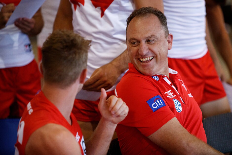 AFL 2019 Media - Sydney Swans Team Photo Day The Swans don't have any concerns about John Longmire remaining with the club, chairman Andrew Pridham says - AFL,Sydney Swans,John Longmire