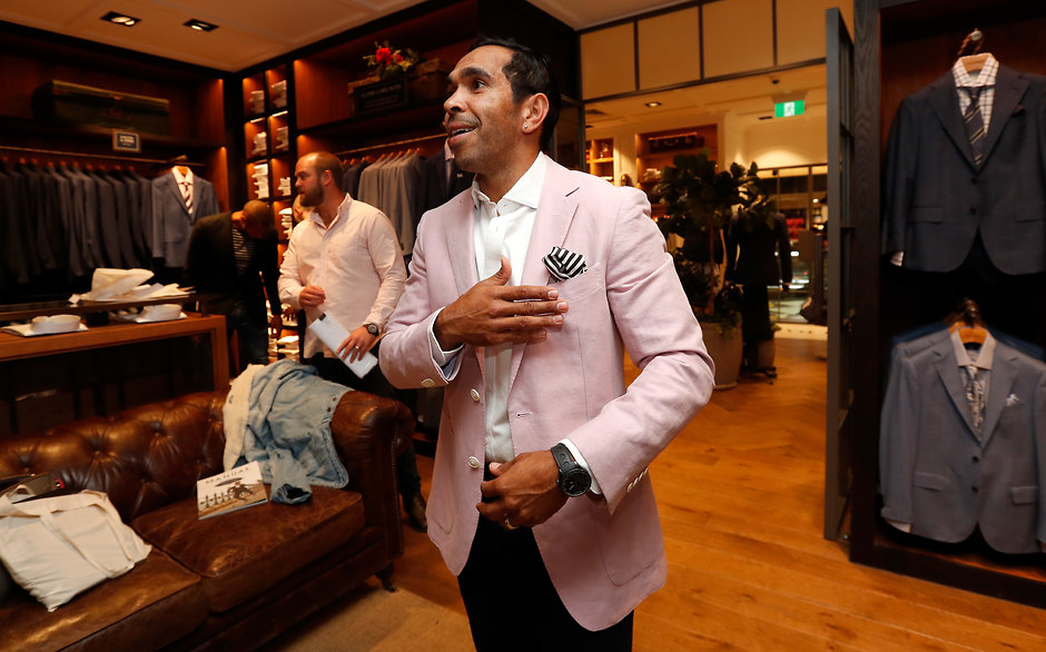 AFL 2019 Media - AFLX Outfitting Eddie Betts gets kitted out for his big entrance at the realestate.com.au AFLX tournament - AFL,Eddie Betts,Adelaide Crows,Patrick Dangerfield,Easton Wood