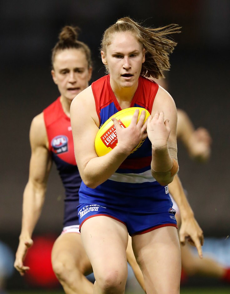 AFLW 2019 Round 06 - Western Bulldogs v Melbourne Aisling Utri in action during Saturday night's thrilling loss to Melbourne at Marvel Stadium. (Photo: AFL Media) - Western Bulldogs