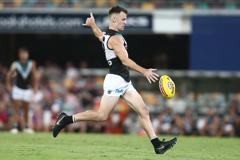 AFL 2019 Round 03 - Brisbane v Port Adelaide BRISBANE, AUSTRALIA - APRIL 06: Robbie Gray of the Power kicks during the round three AFL match between the Brisbane Lions and the Port Adelaide Power at The Gabba on April 06, 2019 in Brisbane, Australia. (Photo by Chris Hyde/Getty Images)