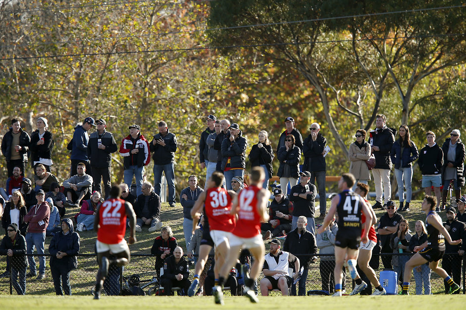 VFL 2019 Round 05 - Sandringham v Frankston MELBOURNE, AUSTRALIA - MAY 05: The crowd looks on during the round five VFL match between Sandringham and Frankston at RSEA Park on May 05, 2019 in Melbourne, Australia. (Photo by Darrian Traynor/AFL Photos/Getty Images)