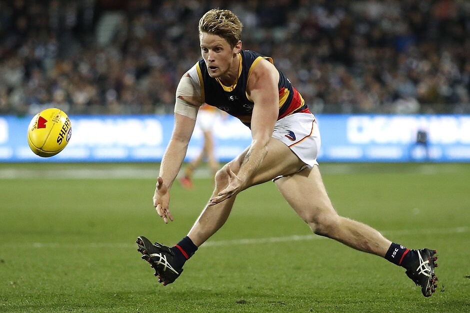 AFL 2019 Round 15 - Geelong v Adelaide GEELONG, AUSTRALIA - JUNE 28: Rory Sloane of the Crows in action during the 2019 AFL round 15 match between the Geelong Cats and the Adelaide Crows at GMHBA Stadium on June 28, 2019 in Melbourne, Australia. (Photo by Dylan Burns/AFL Photos)