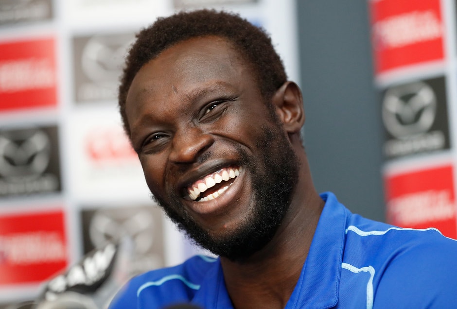 AFL 2019 Media - North Melbourne Press Conference 010719 Roo beauty: A smiling Majak Daw faces the media on Monday. Picture: AFL Photos - AFL,North Melbourne Kangaroos,Majak Daw,VFL,Injuries