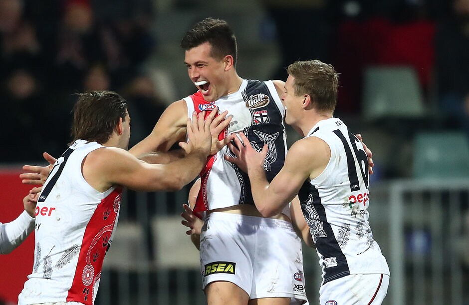 AFL 2019 Round 16 - North Melbourne v St Kilda Rowan Marshall delivered on his nickname of ‘The Prospect’ to become one of St Kilda’s best players in Season 2019. - St Kilda Saints,Rowan Marshall