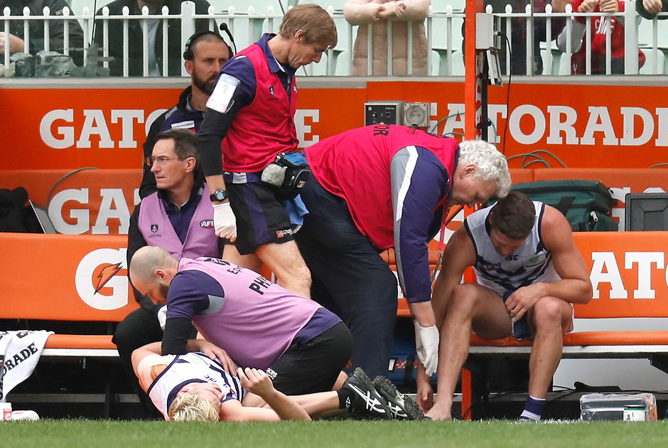 AFL 2019 Rd 14 - Melbourne v Fremantle Jesse Hogan's season-ending foot injury has been a huge blow for the Dockers. All pictures: AFL Photos - AFL,Injuries