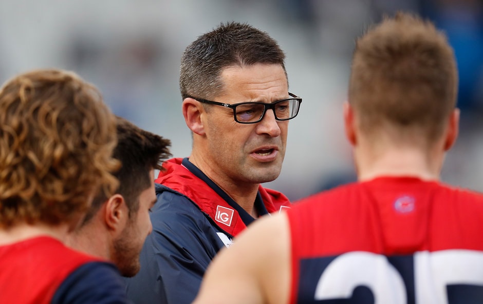 AFL 2019 Rd 14 - Melbourne v Fremantle Jade Rawlings talks to Melbourne players in the round 14 clash against Freo - AFL,North Melbourne Kangaroos,Melbourne Demons
