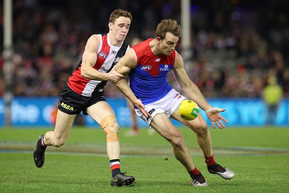 AFL 2019 Round 19 - St Kilda v Melbourne MELBOURNE, AUSTRALIA - JULY 27: Tim Smith of the Demons runs with the ball during the round 19 AFL match between the St Kilda Saints and the Melbourne Demons at Marvel Stadium on July 27, 2019 in Melbourne, Australia. (Photo by Graham Denholm/Getty Images via AFL Photos)