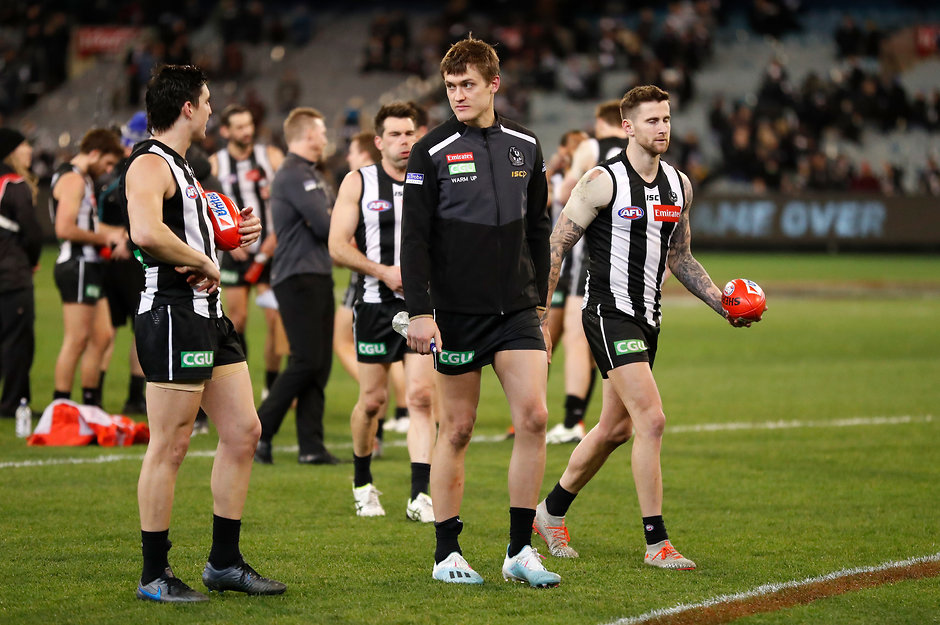 AFL 2019 Round 23 - Collingwood v Essendon Darcy Moore after the win over Essendon - Collingwood Magpies