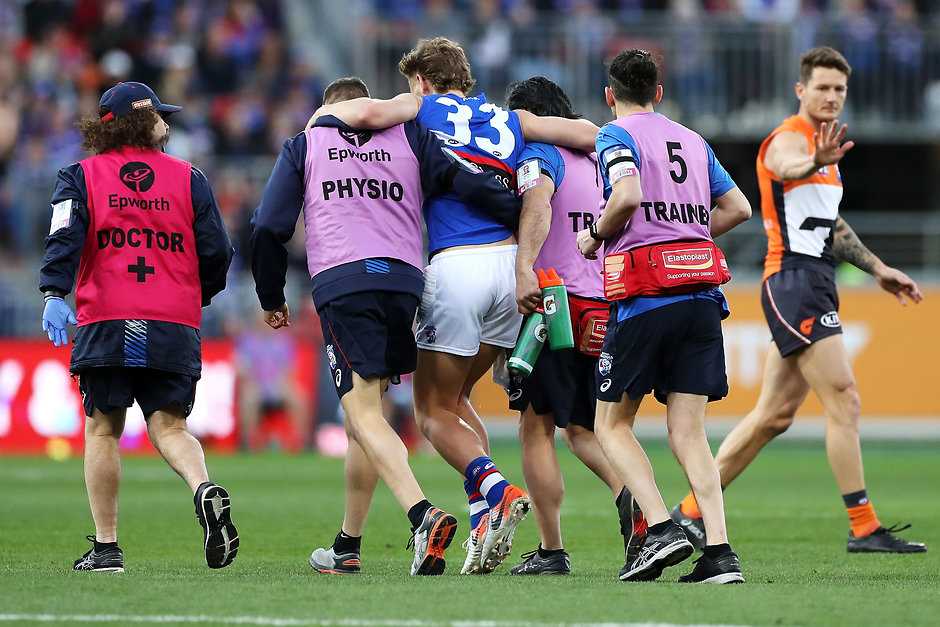 AFL 2019 Second Elimination Final - GWS v Western Bulldogs Aaron Naughton sustained the injury in the third quarter of the Western Bulldogs’ elimination final loss to the GWS Giants. - Western Bulldogs