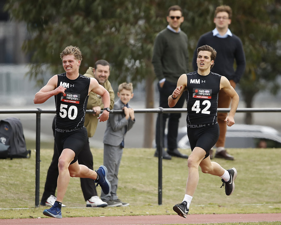 AFL 2019 Media - AFL Draft Combine Jay Rantall and Finn Maginness complete the 2km time trial during the 2019 AFL Draft Combine - Collingwood Magpies